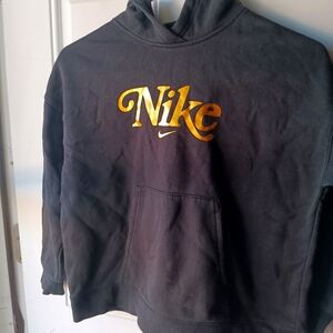Black loose fit pull over Nike hoodie with gold logo print Uni-sex size med